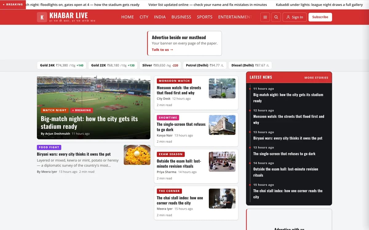 Khabar Live demo website