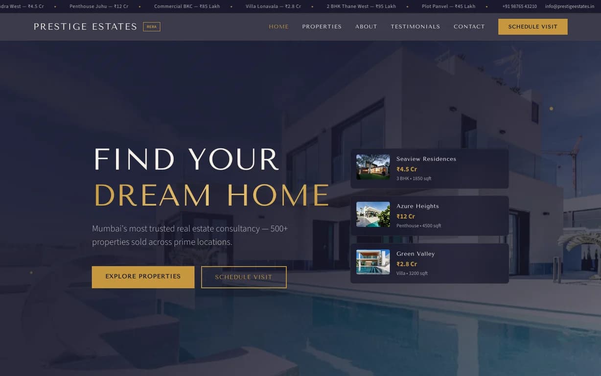 Prestige Estates demo website