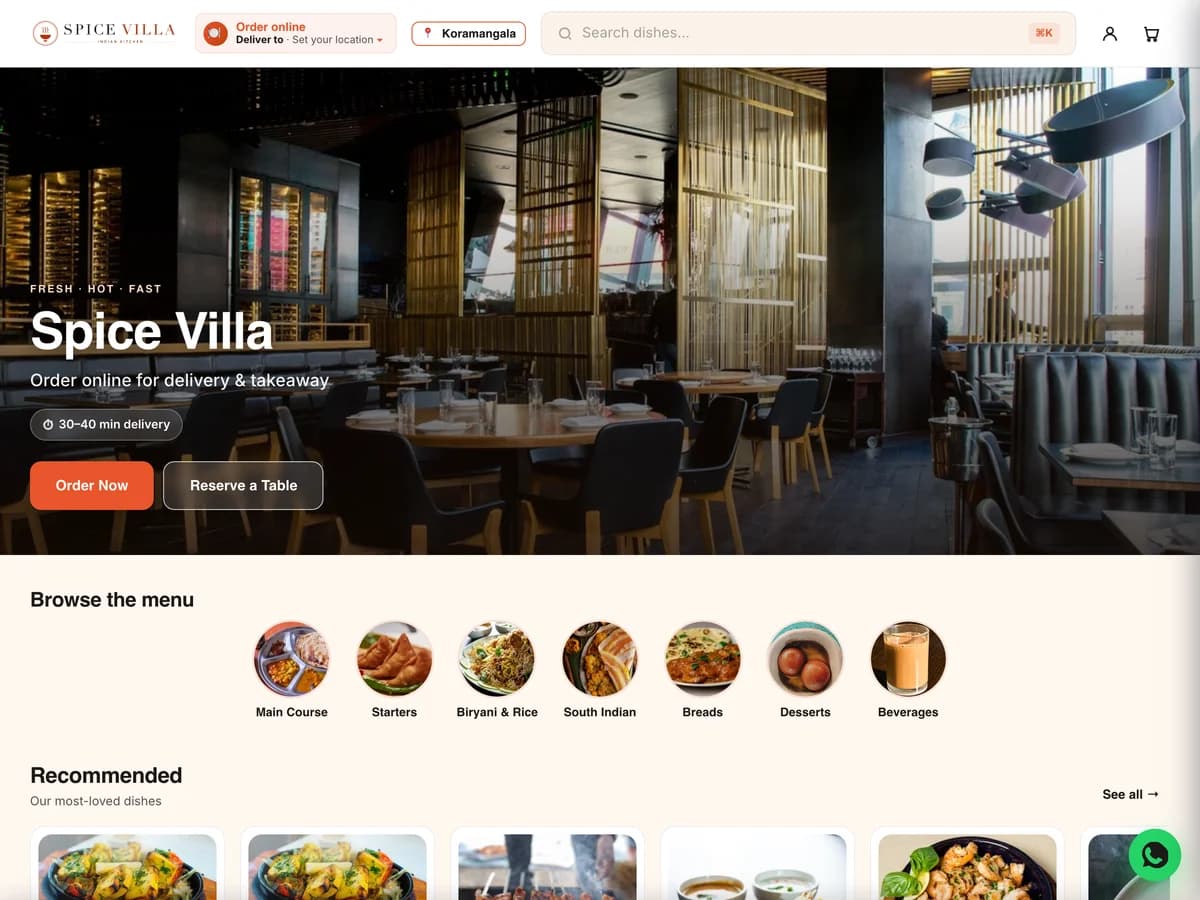 Restaurant — Online Ordering demo website