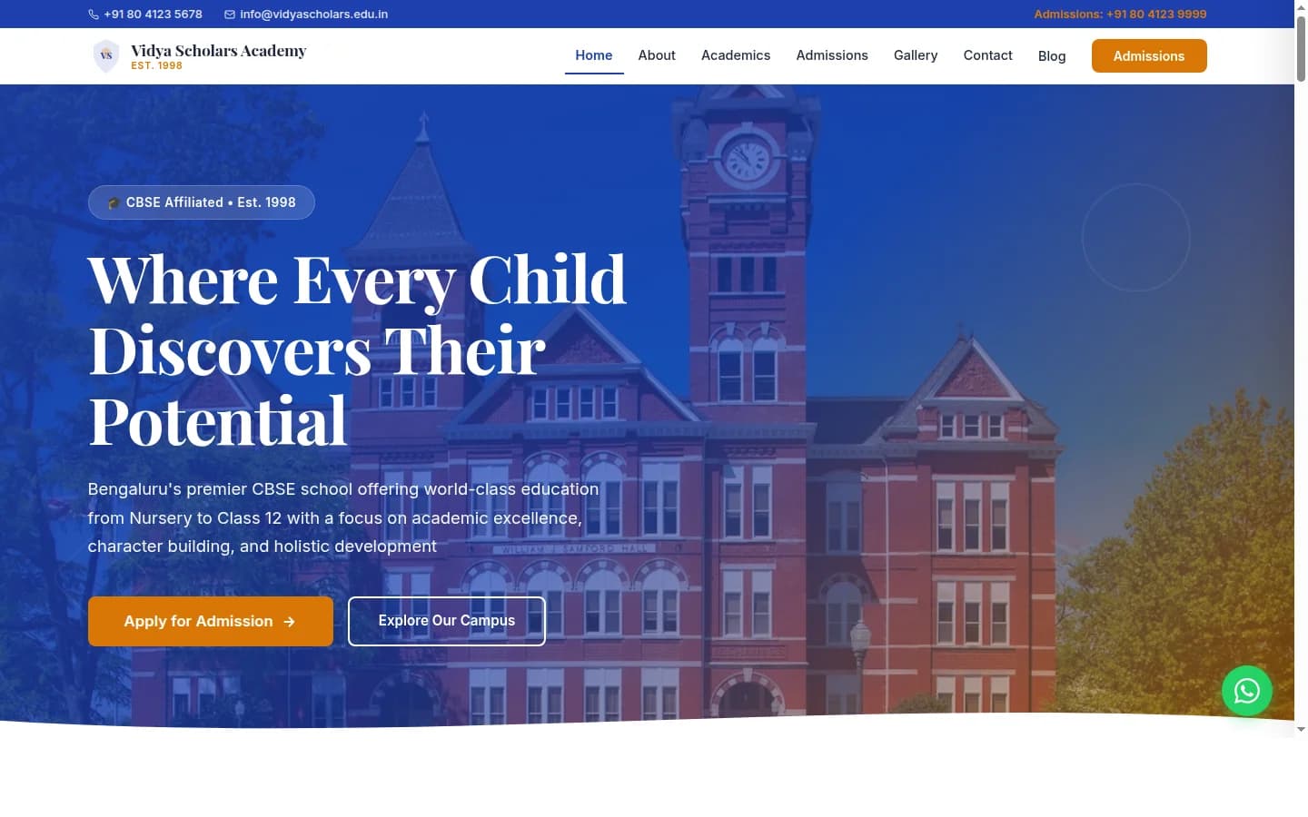 Vidya Scholars Academy demo website