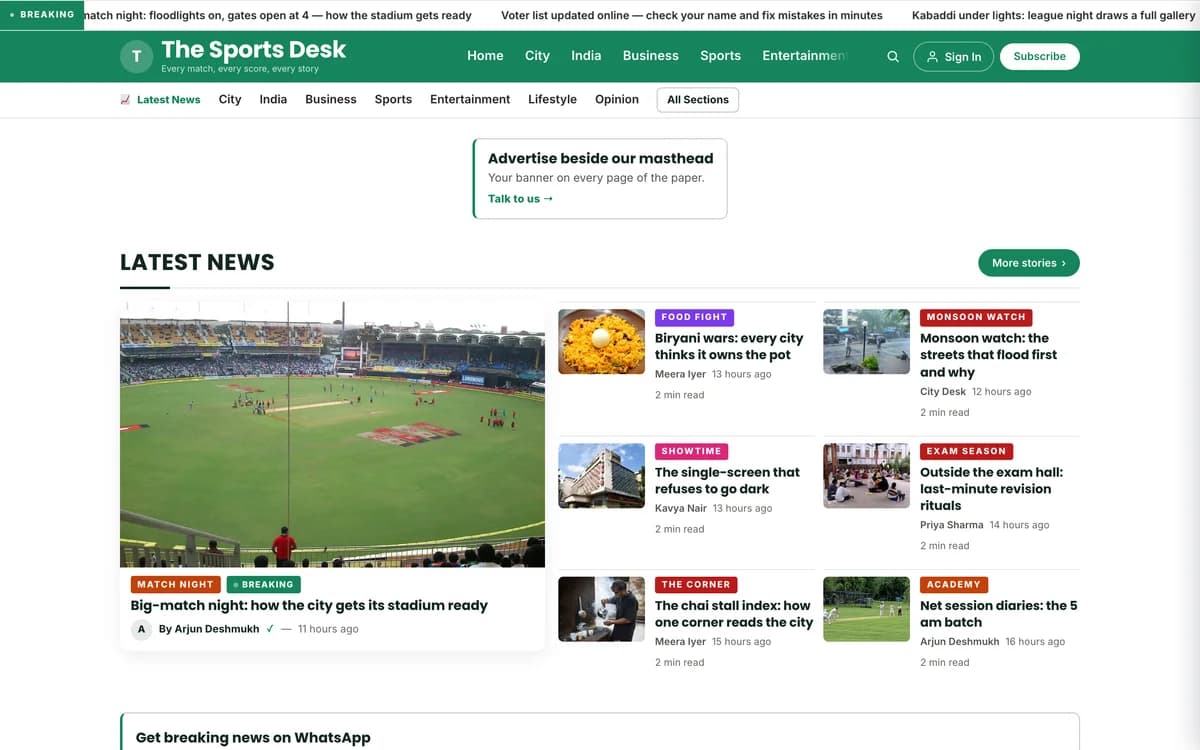 Sportsdesk demo website