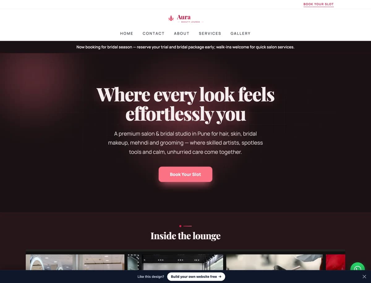 Aura Beauty Lounge demo website